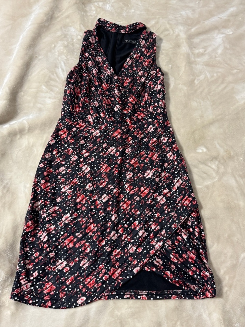 Guess Black Sleeveless Midi Dress with Pink Floral Print
